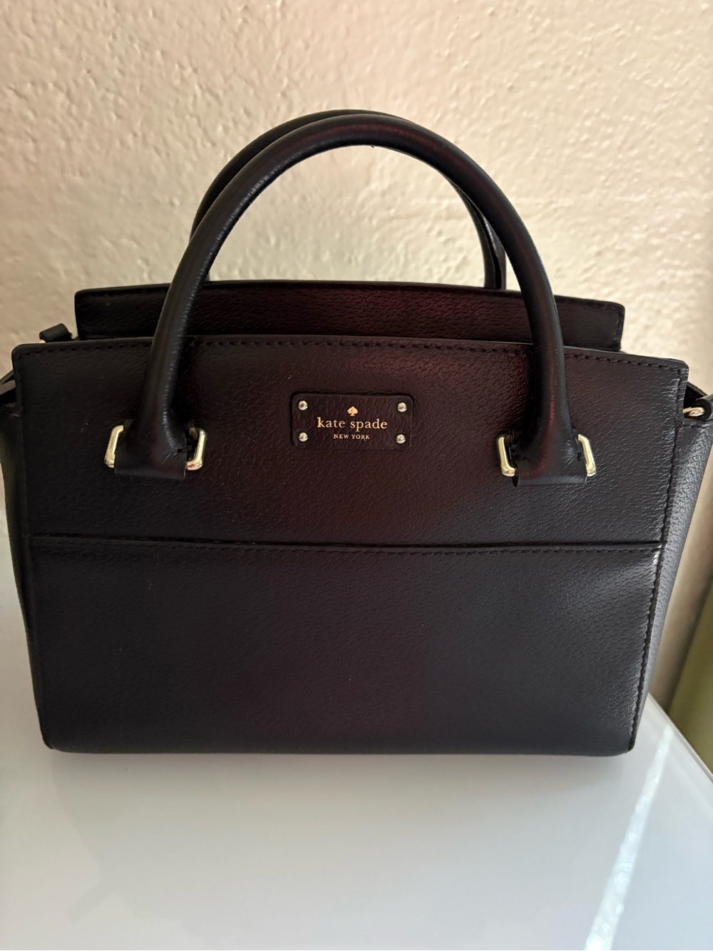 kate spade Black Leather Top-Handle Purse with Gold Hardware